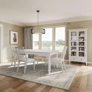 Westport Five Piece Modern Farmhouse 72" Dining Set With Upholstered Dowel Back Chairs
