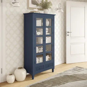Westport Modern Farmhouse Tall Accent Storage Cabinet With Glass Doors And Adjustable Shelves