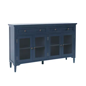 Westport 58" Glass Door Sideboard Cabinet a&euro;&ldquo; Cottage Transitional Buffet With Adjustable Shelves