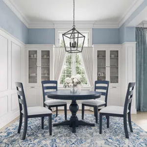 Westport Five Piece Modern Farmhouse 66" Pedestal Dining Set With Upholstered Ladderback Chairs