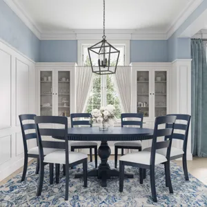 Westport Seven Piece Modern Farmhouse 66" Pedestal Dining Set With Upholstered Ladderback Chairs