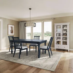 Westport Five Piece Modern Farmhouse 72" Dining Set With Upholstered Dowel Back Chairs