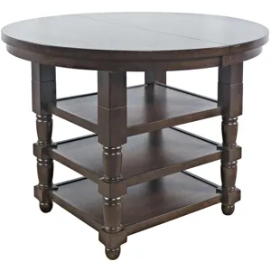 Winchester Classic Farmhouse 66-Inch Round Adjustable Height Adjustable-Height Extension Dining Table With Storage