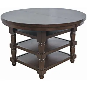 Winchester Classic Farmhouse 66-Inch Round Adjustable Height Adjustable-Height Extension Dining Table With Storage