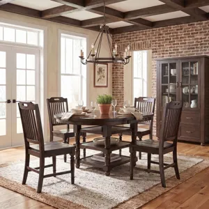 Winchester Classic Farmhouse 66-Inch Round Adjustable Height Adjustable-Height Extension Dining Table With Storage