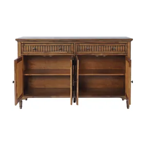 Bridgton 58\" Slat Panel Door Sideboard Cabinet Farmhouse Transitional Storage With Adjustable Shelv