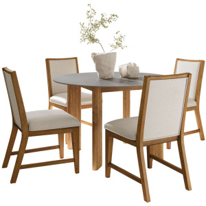 Sierrafina 5-Piece Modern Rustic 47-Inch Round Sintered Stone Dining Set With Upholstered Chairs