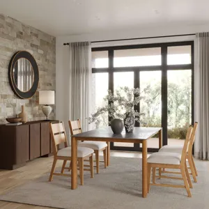 Sierrafina 5-Piece Modern Rustic 66-Inch Sintered Stone Dining Set With Ladderback Chairs