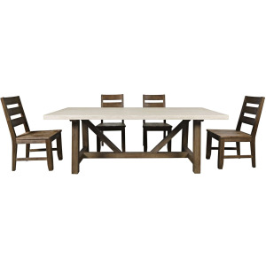Sierrafina 5-Piece Modern Rustic 87-Inch Trestle Sintered Stone Dining Set With Ladderback Chairs