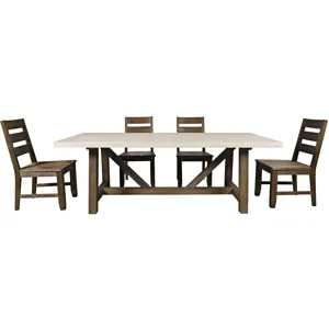 Sierrafina 5-Piece Modern Rustic 87-Inch Trestle Sintered Stone Dining Set With Ladderback Chairs