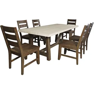 Sierrafina 7-Piece Modern Rustic 87-Inch Trestle Sintered Stone Dining Set With Rung-Back Chairs