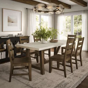 Sierrafina 7-Piece Modern Rustic 87-Inch Trestle Sintered Stone Dining Set With Rung-Back Chairs