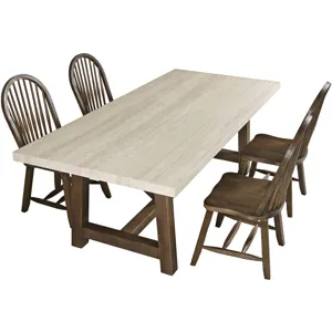 Sierrafina 5-Piece Modern Rustic 87-Inch Trestle Sintered Stone Dining Set With Hoop-Back Chairs