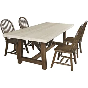 Sierrafina 5-Piece Modern Rustic 87-Inch Trestle Sintered Stone Dining Set With Hoop-Back Chairs