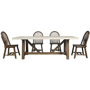 Sierrafina 5-Piece Modern Rustic 87-Inch Trestle Sintered Stone Dining Set With Hoop-Back Chairs