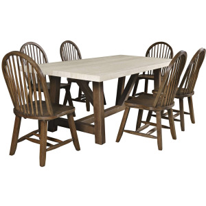 Sierrafina 7-Piece Modern Rustic 87-Inch Trestle Sintered Stone Dining Set With Hoop-Back Chairs