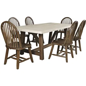Sierrafina 7-Piece Modern Rustic 87-Inch Trestle Sintered Stone Dining Set With Hoop-Back Chairs