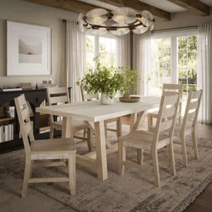 Sierrafina 7-Piece Modern Rustic 87-Inch Trestle Sintered Stone Dining Set With Rung-Back Chairs