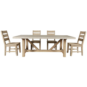 Sierrafina 5-Piece Modern Rustic 87-Inch Trestle Sintered Stone Dining Set With Ladderback Chairs