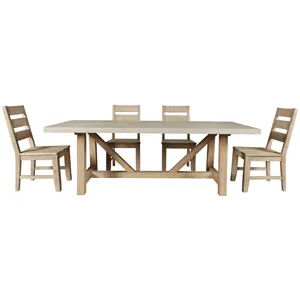 Sierrafina 5-Piece Modern Rustic 87-Inch Trestle Sintered Stone Dining Set With Ladderback Chairs