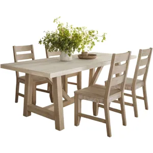 Sierrafina 5-Piece Modern Rustic 87-Inch Trestle Sintered Stone Dining Set With Ladderback Chairs