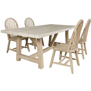 Sierrafina 5-Piece Modern Rustic 87-Inch Trestle Sintered Stone Dining Set With Hoop-Back Chairs