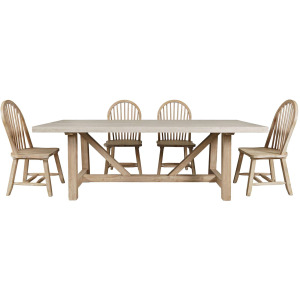 Sierrafina 5-Piece Modern Rustic 87-Inch Trestle Sintered Stone Dining Set With Hoop-Back Chairs
