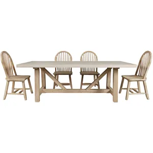 Sierrafina 5-Piece Modern Rustic 87-Inch Trestle Sintered Stone Dining Set With Hoop-Back Chairs