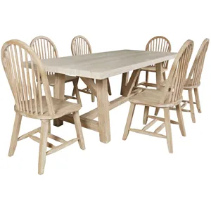 Sierrafina 7-Piece Modern Rustic 87-Inch Trestle Sintered Stone Dining Set With Hoop-Back Chairs