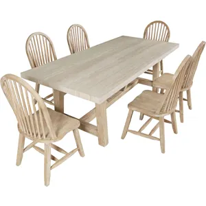 Sierrafina 7-Piece Modern Rustic 87-Inch Trestle Sintered Stone Dining Set With Hoop-Back Chairs