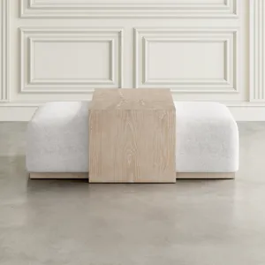 Hudson 48\" Modern Luxury Ivory Boucle Upholstered Sliding Ottoman With Caster Wheels And Coffee Tab