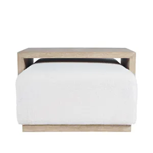 Hudson 48\" Modern Luxury Ivory Boucle Upholstered Sliding Ottoman With Caster Wheels And Coffee Tab