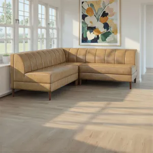 Ruston Modern Banquette Faux Leather Sectional With Five Seats And Corner Wedge