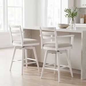 Axis Mid-Century Modern Upholstered Ladderback Swivel Barstools Set Of 2