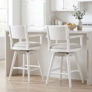 Axis Mid-Century Modern Upholstered Swivel Panel Barstools Set Of 2