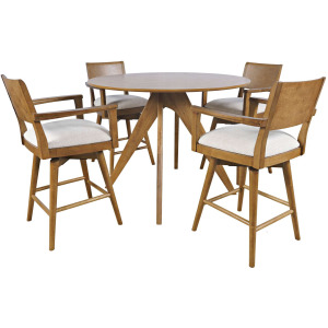 Axis Mid-Century Modern 5-Piece Round Counter Height Panel Swivel Dining Set