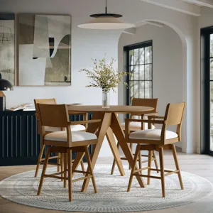 Axis Mid-Century Modern Upholstered Swivel Panel Barstools Set Of 2