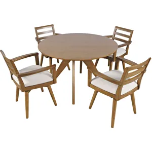 Axis Mid-Century Modern 5-Piece Round Ladderback Swivel Dining Set
