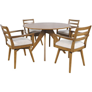 Axis Mid-Century Modern 5-Piece Round Ladderback Swivel Dining Set