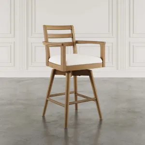 Axis Mid-Century Modern Upholstered Ladderback Swivel Barstools Set Of 2