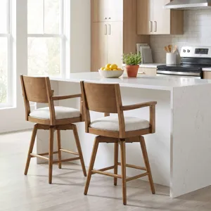 Axis Mid-Century Modern Upholstered Swivel Panel Barstools Set Of 2