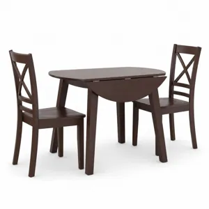 Simplicity 3-Piece Solid Wood Drop-Leaf Extension Dining Set With X-Back Chairs