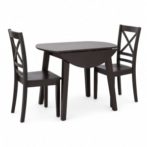 Simplicity 3-Piece Solid Wood Drop-Leaf Extension Dining Set With X-Back Chairs