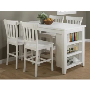 Madaket Solid Reclaimed Pine Rustic 60\" Dining Set With Four Counter Height Barstools