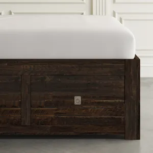 Kona Grove Distressed Rustic Solid Acacia Storage Bed - Queen