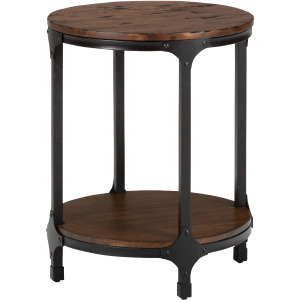 Urban Nature Round Chairside Table with Steel and Pine Construction