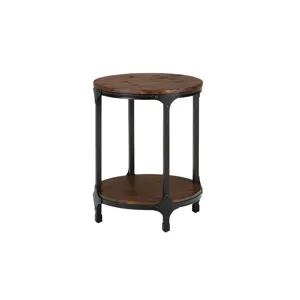 Urban Nature Round Chairside Table with Steel and Pine Construction