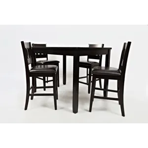Dark Rustic Prairie Five Piece Counter Height Dining Set Table And 4 Faux Leather Stools