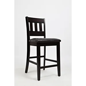 Dark Rustic Prairie Five Piece Counter Height Dining Set Table And 4 Faux Leather Stools