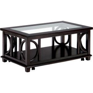 Panama Brown Contemporary Coffee Table with Beveled Glass Top and Casters